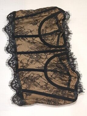 German Vintage Black Lace Strapless Bustier with Nude Lining - Women Intimates